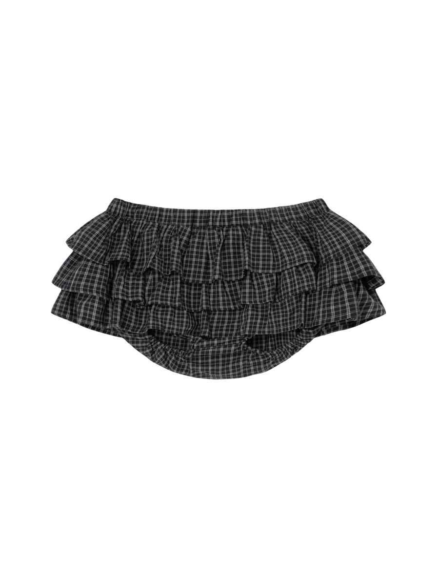 Gimaguas Black Checkered Mini Skirt with Built-in Shorts