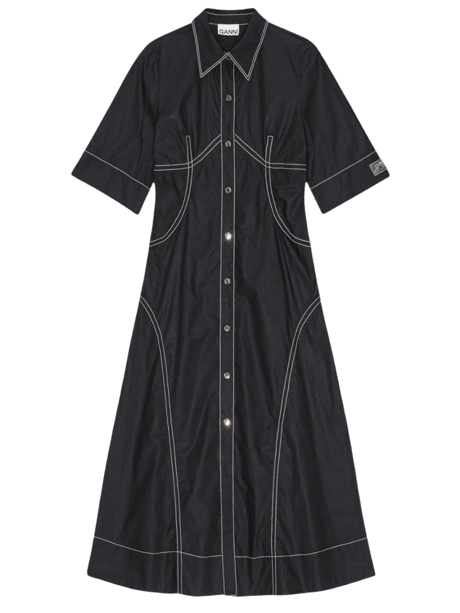 GANNI Black Cotton Poplin Shirt Dress