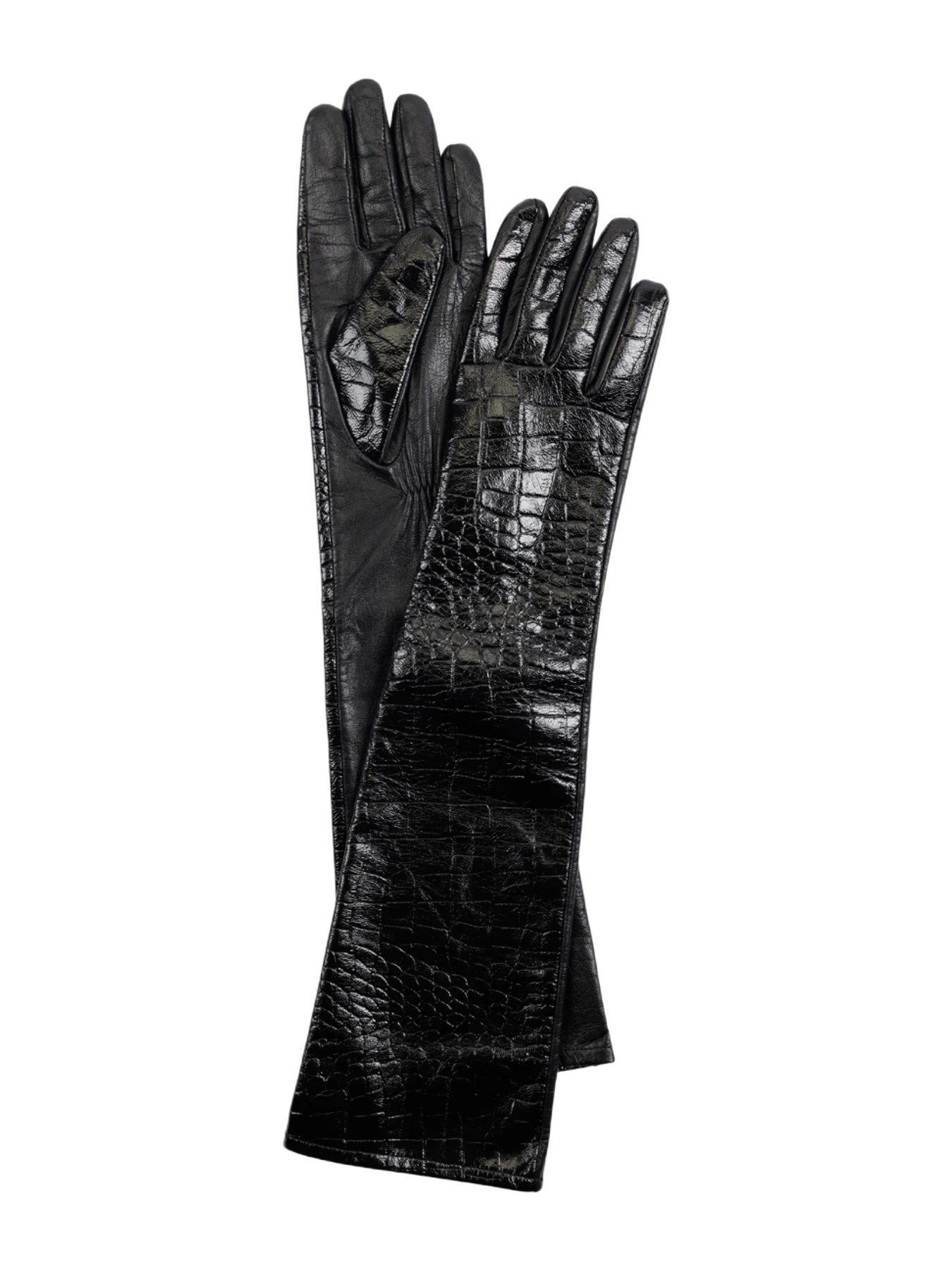 DE SAVARY Black Croc Leather Gloves