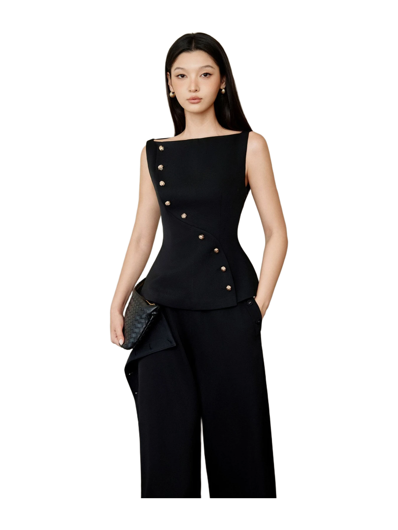 Keira Tong Black Eccentric Buttons Top