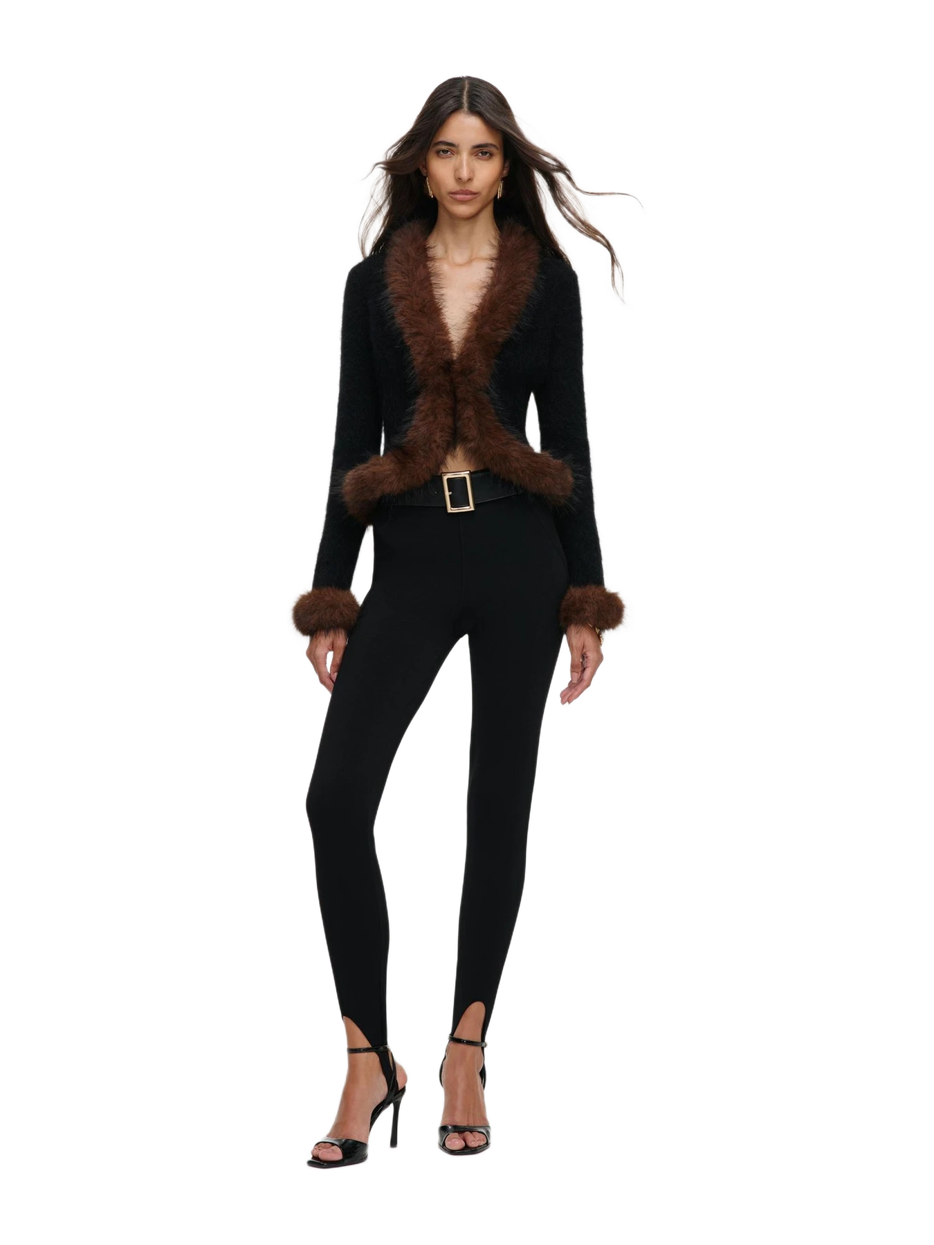 Self-Portrait Black Faux Fur Knit Cardigan