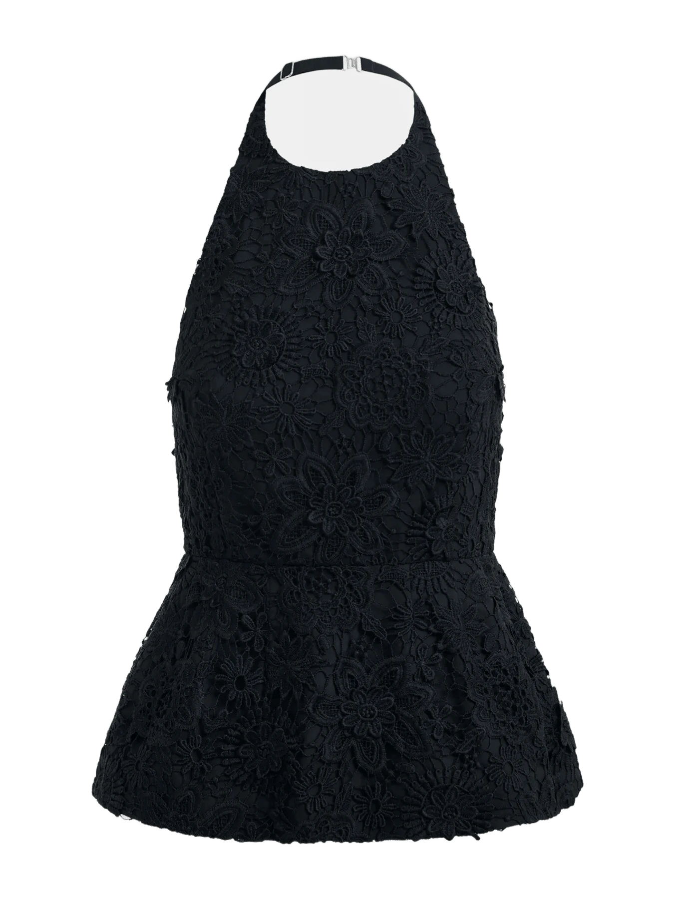 Essentiel Antwerp Black floral lace halter peplum top