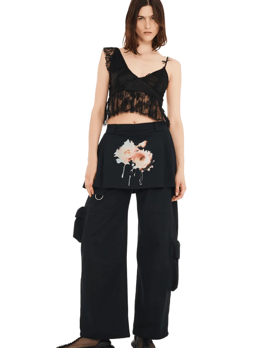 Collina Strada BLACK FLOWER DREAM LAWN SKIRT CARGO PANT