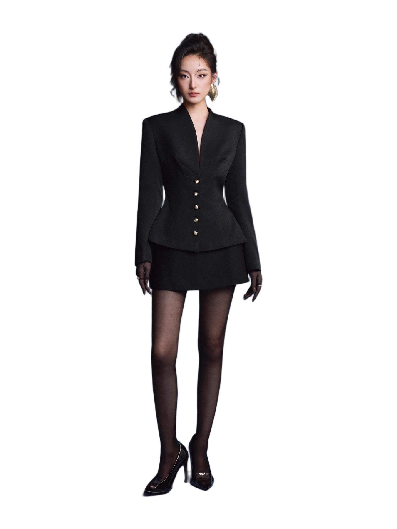 Keira Tong Black Folded Buttons Top