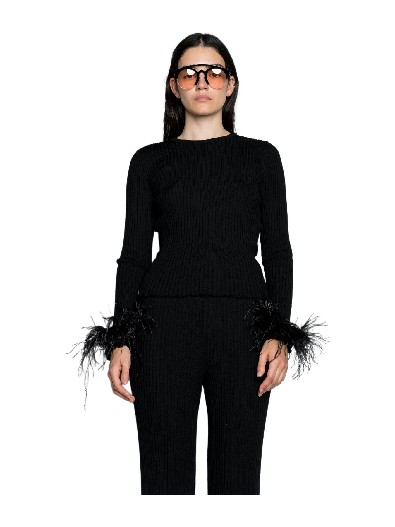 Marques' Almeida Black Merino Wool Fitted Top With Feathers
