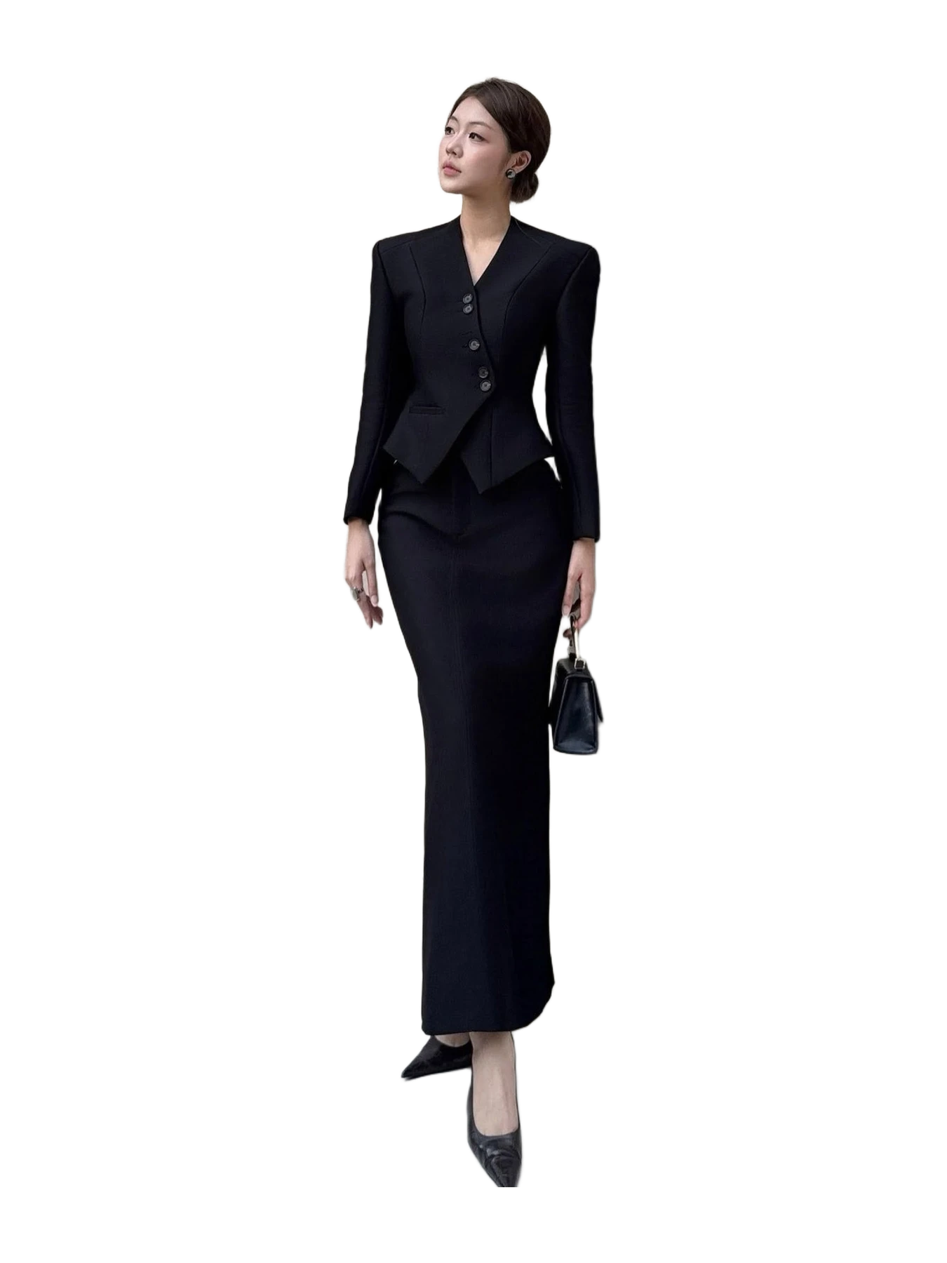 Keira Tong Black Pointed Wrap Blazer