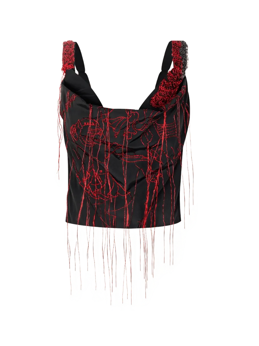 Doors Black & Red Draped Embroidered Corset