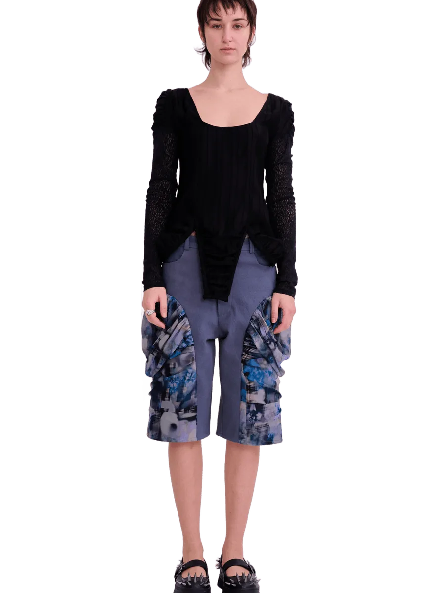 Collina Strada BLACK SATIN STRIPE MAGNOLIA TOP