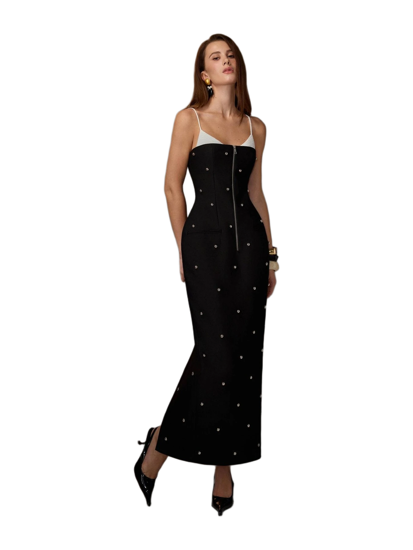 Keira Tong Black Studded Maxi Dress
