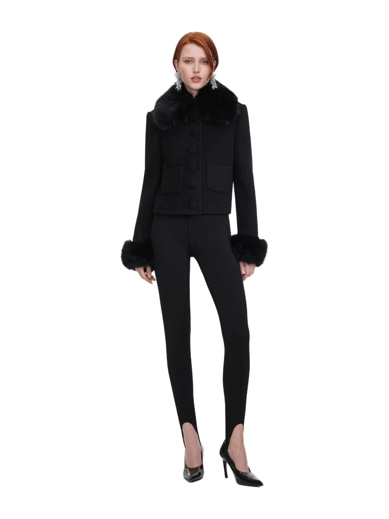 Self-Portrait Black Wool Fur Cuff Jacket