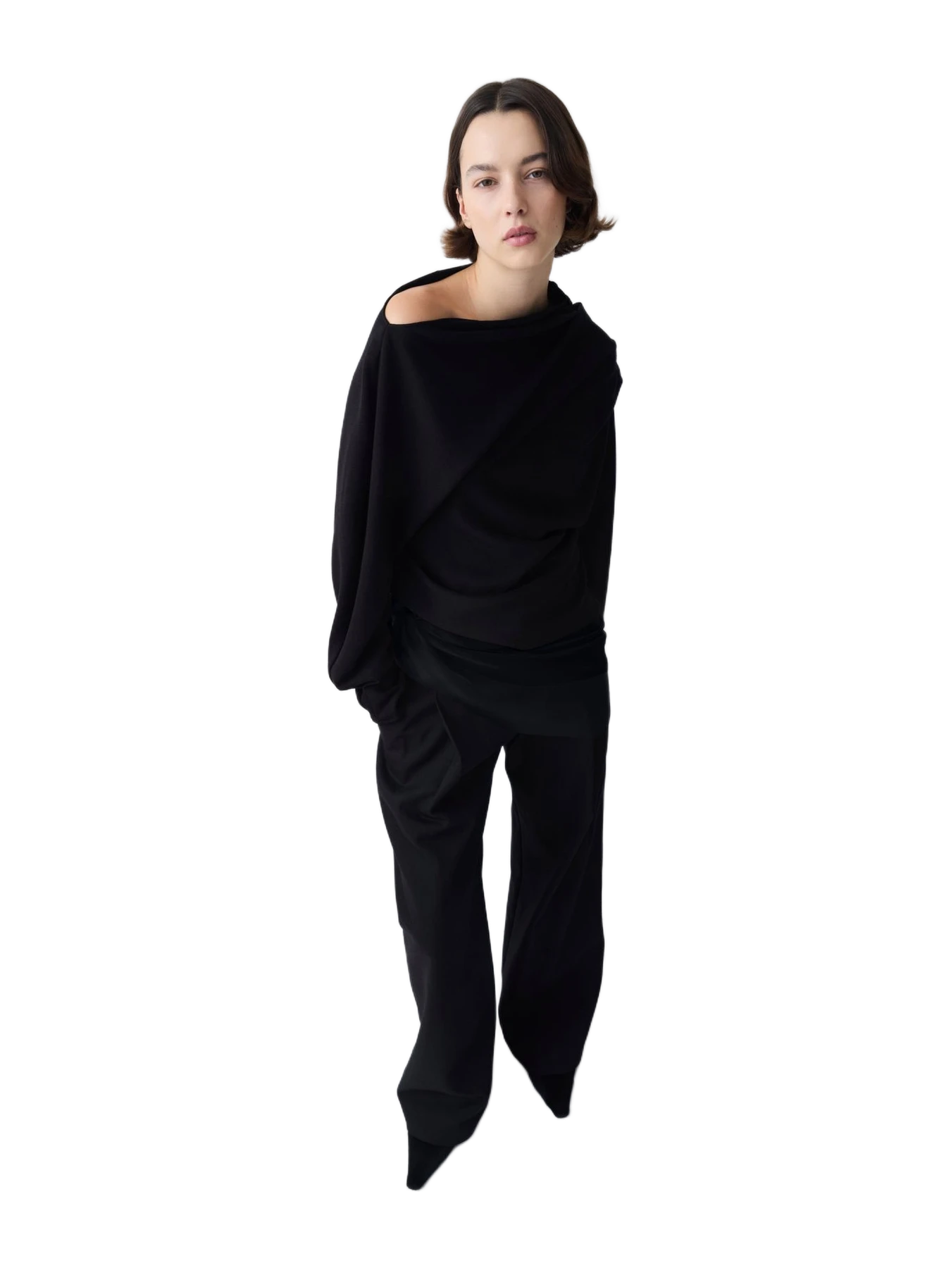 Bianca Spender Black Wool Jersey Decode Long Sleeve Top