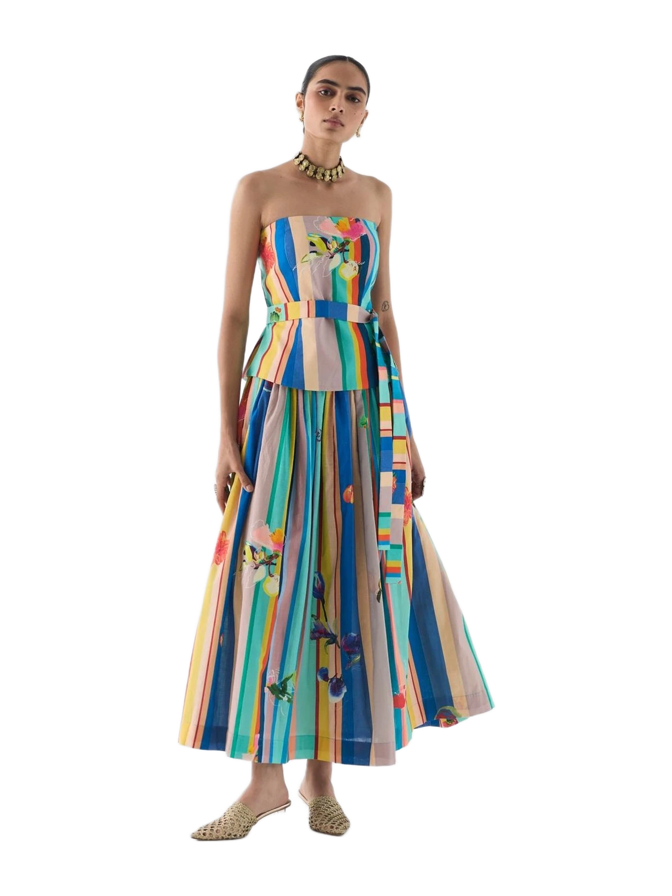 Studio Rigu Blue Barcode Off Shoulder Top & Skirt