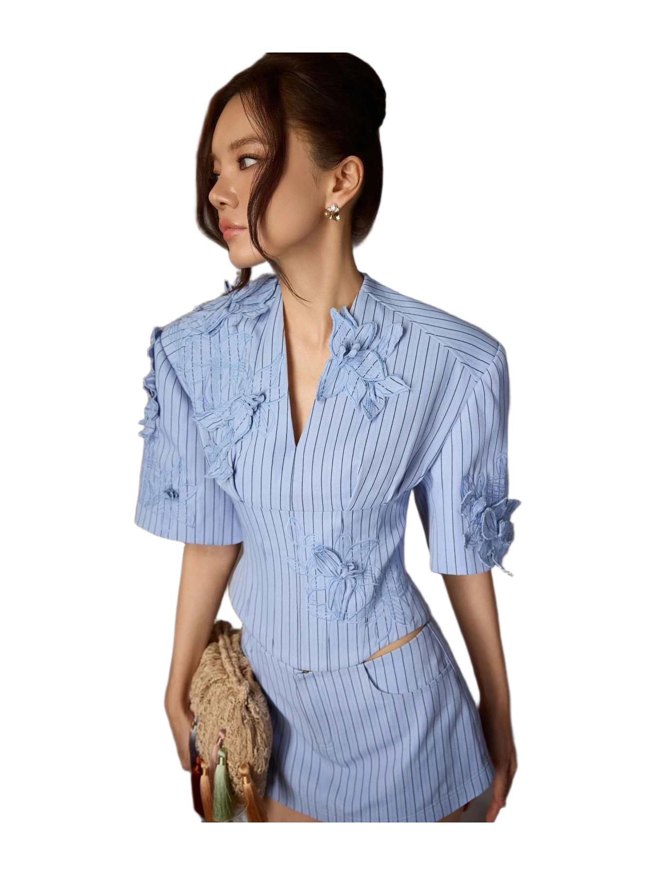 Keira Tong Blue Floral Embroidered Shirt