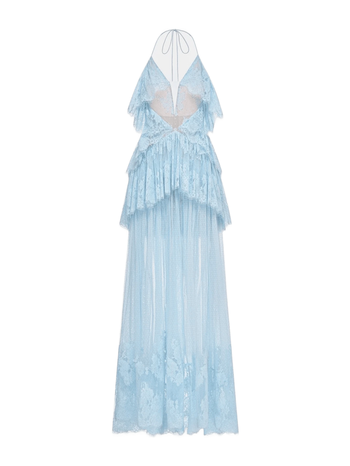 Montsand Blue Open-Back Tiered Mesh Dress