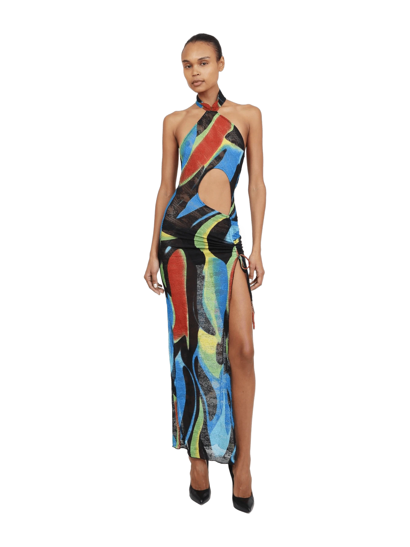 Kim Shui Blue Swirl Cut out Qi Pao-Full length