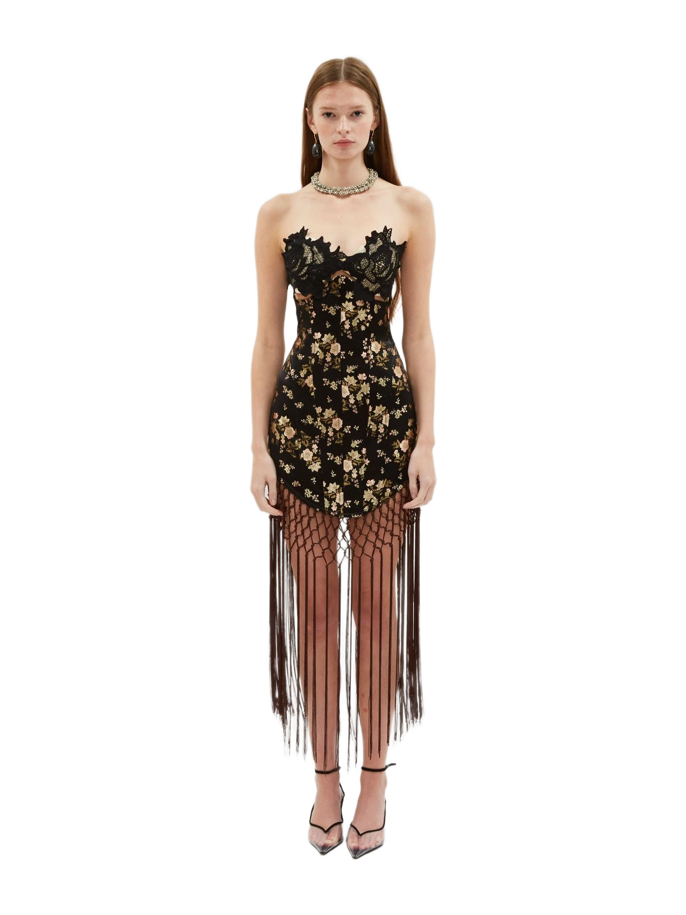 Kim Shui Brocade Bustier Skirt With Hand-Knotted Fringe-Pre Order