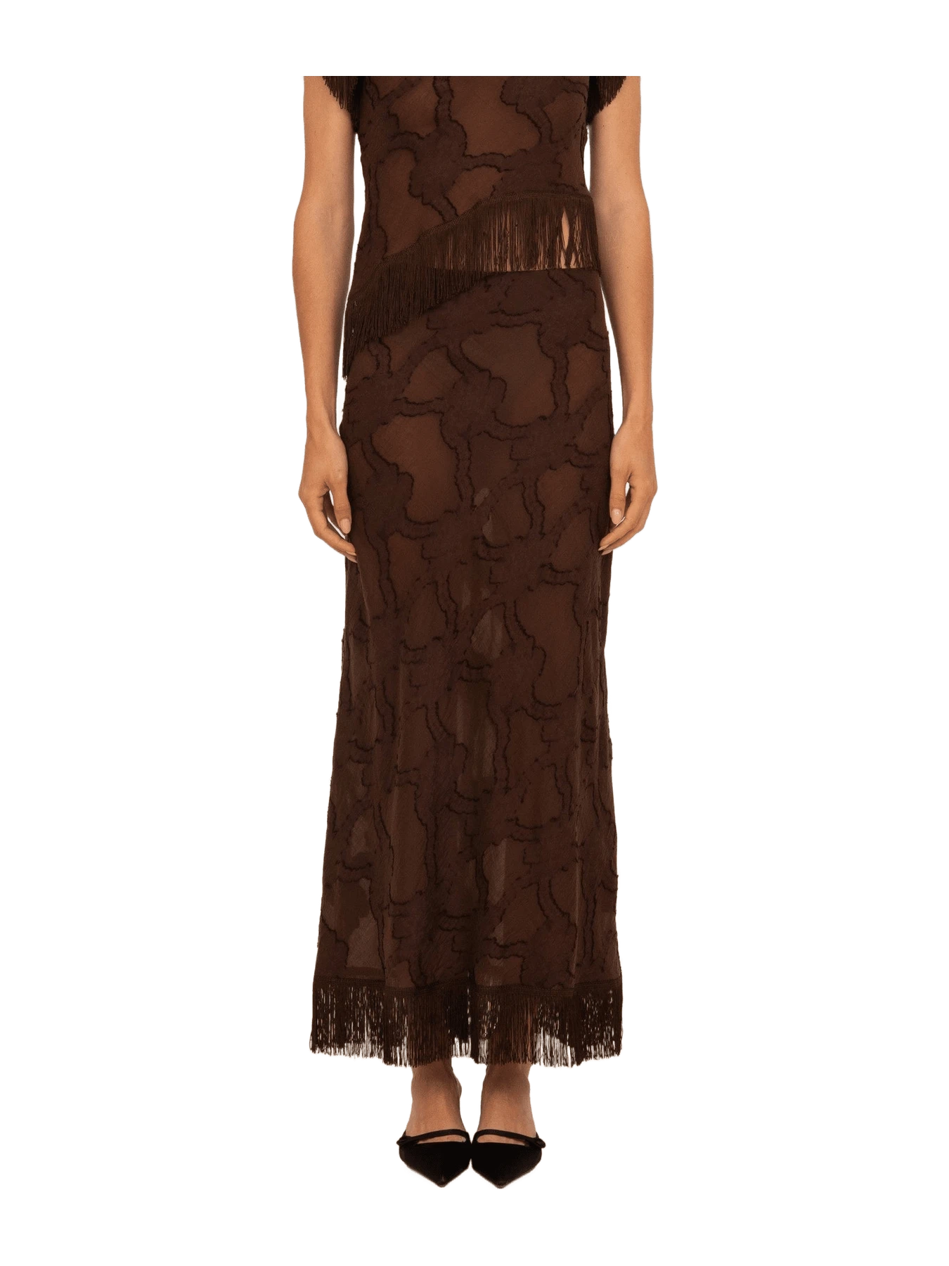 Carmen Says Brown Balance Fringe Maxi Skirt