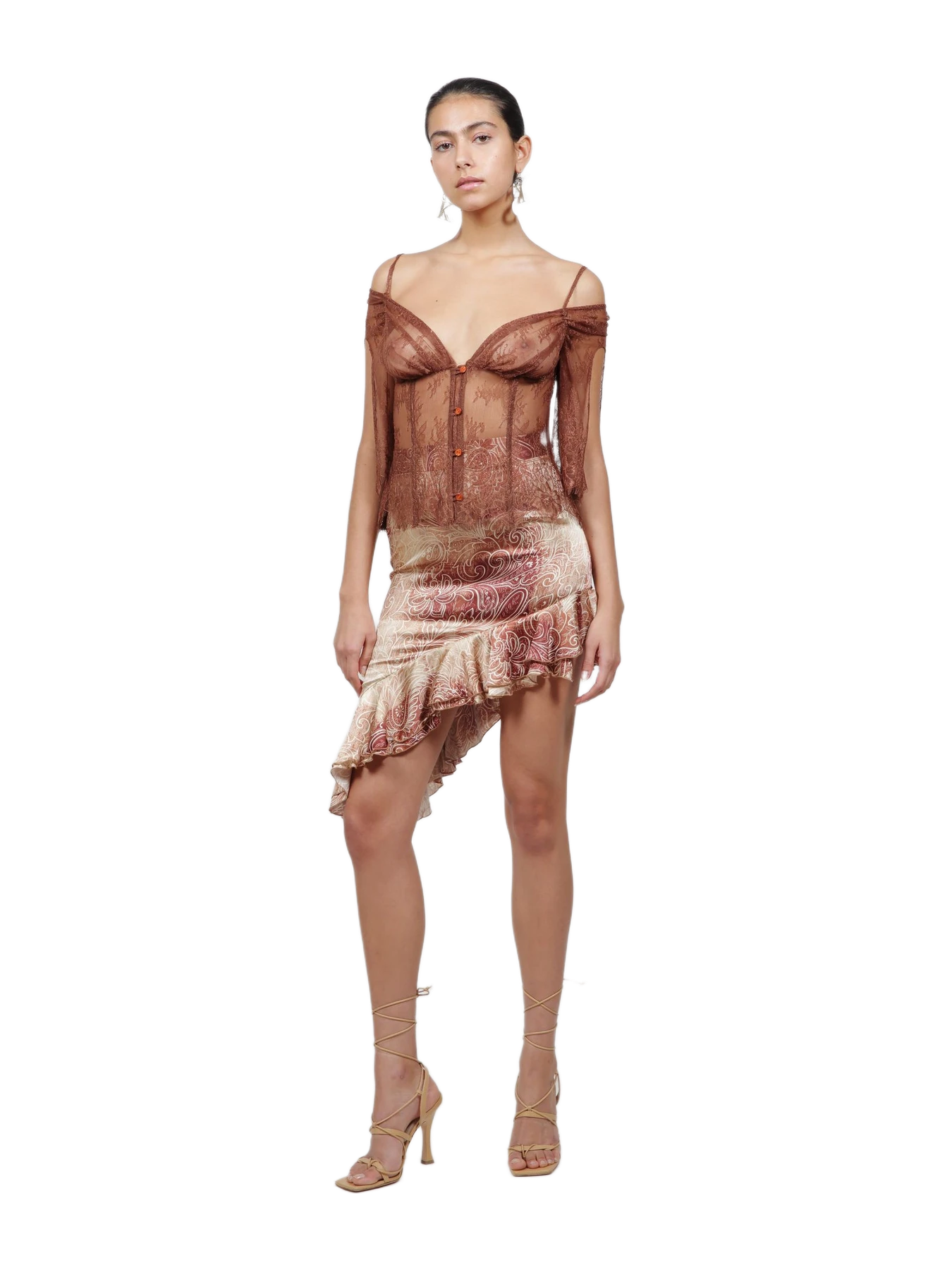 Kim Shui Brown Lace Off Shoulder Top