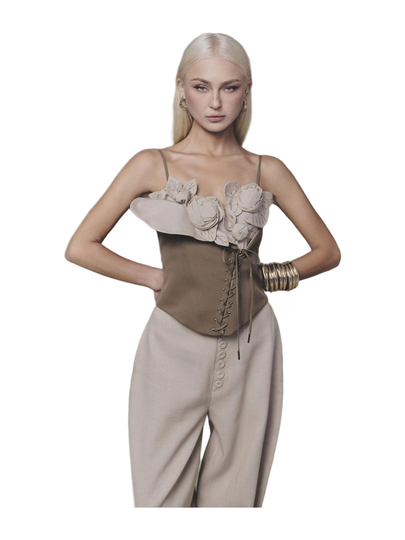 Keira Tong Brown Petal Bustier Top