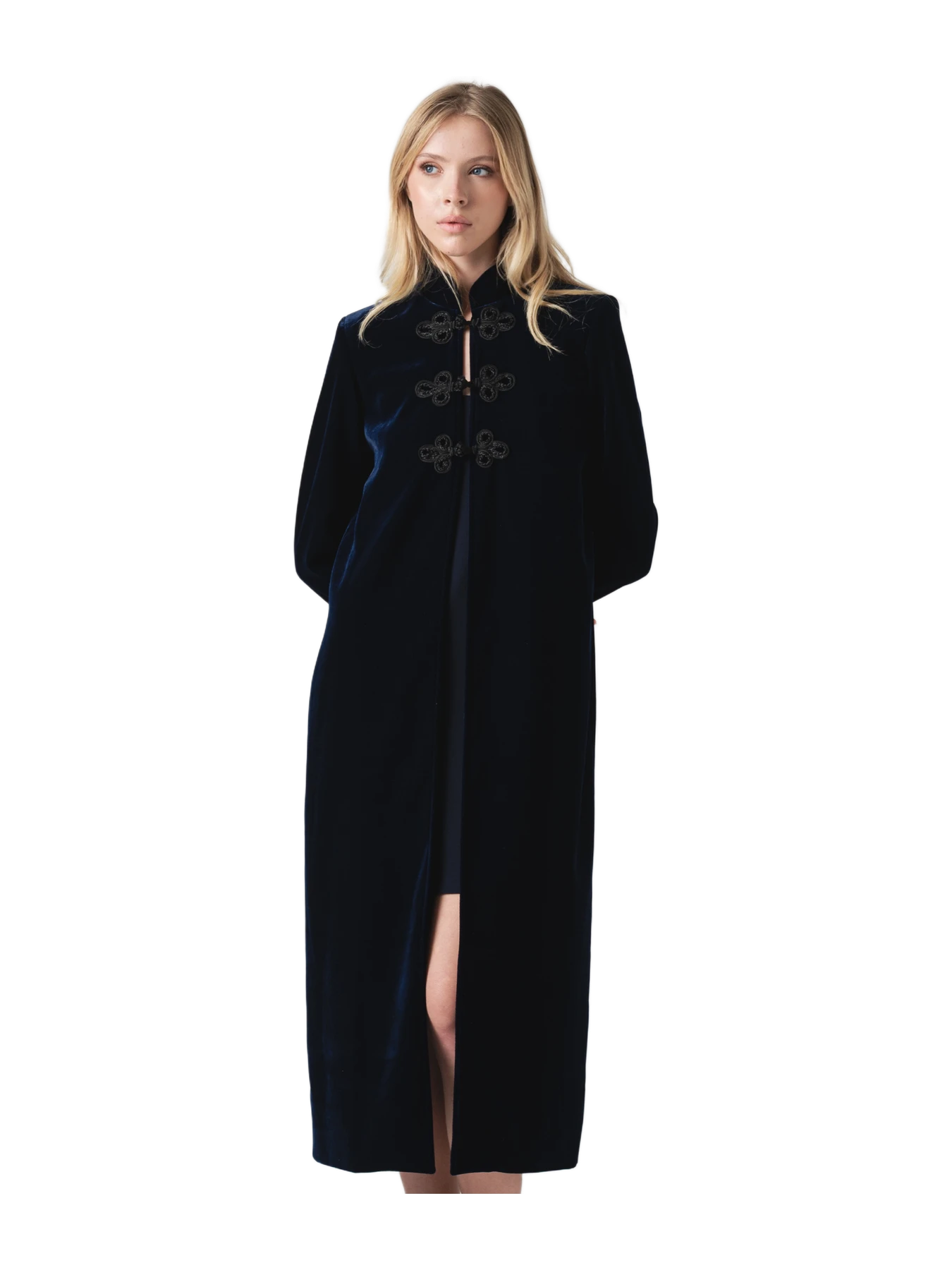 Seam Buckle Coat - Velvet Navy