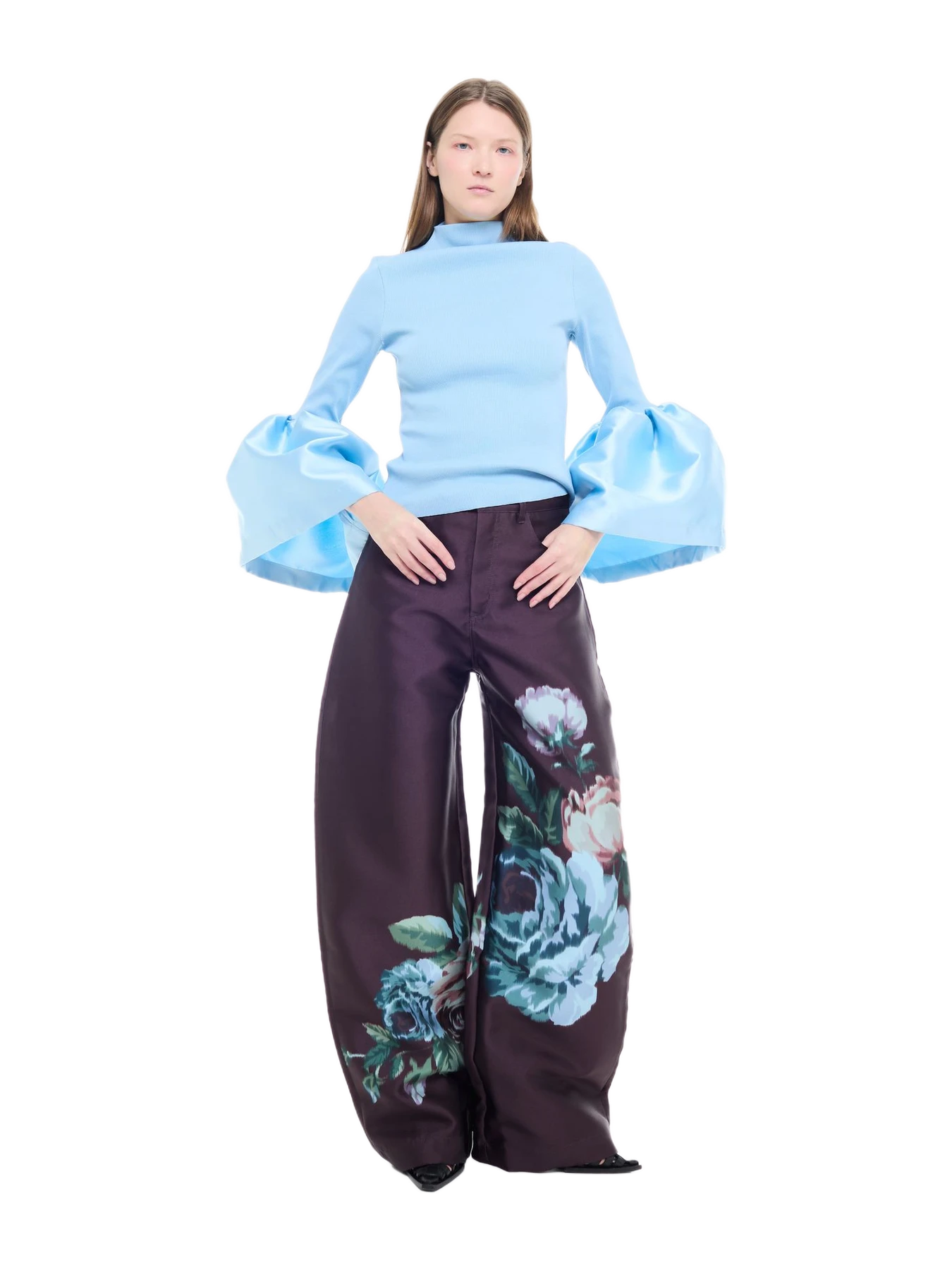 Marques' Almeida Burgundy Flower Mikado Boyfriend Trousers