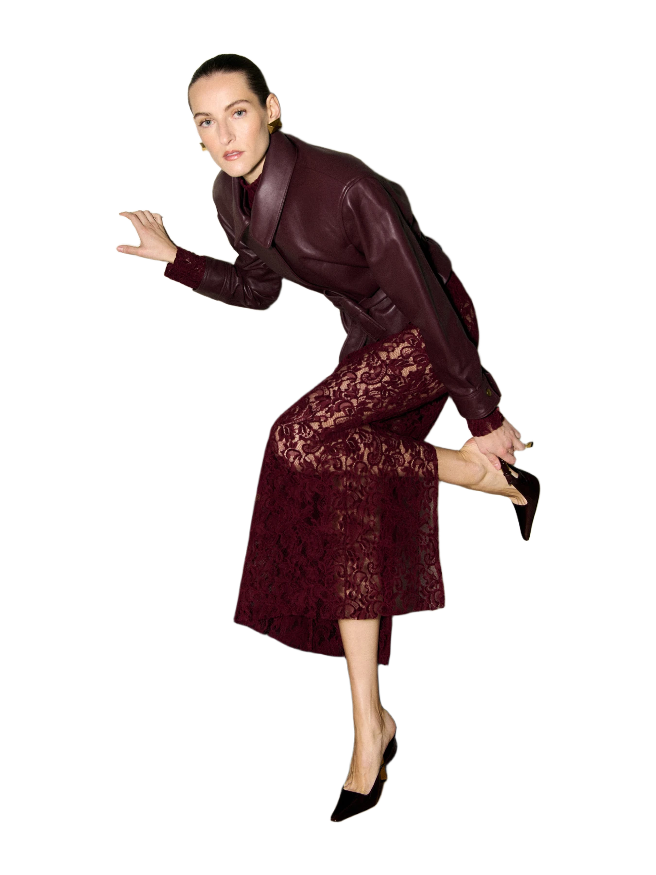 DE SAVARY Burgundy Lace Maxi Skirt