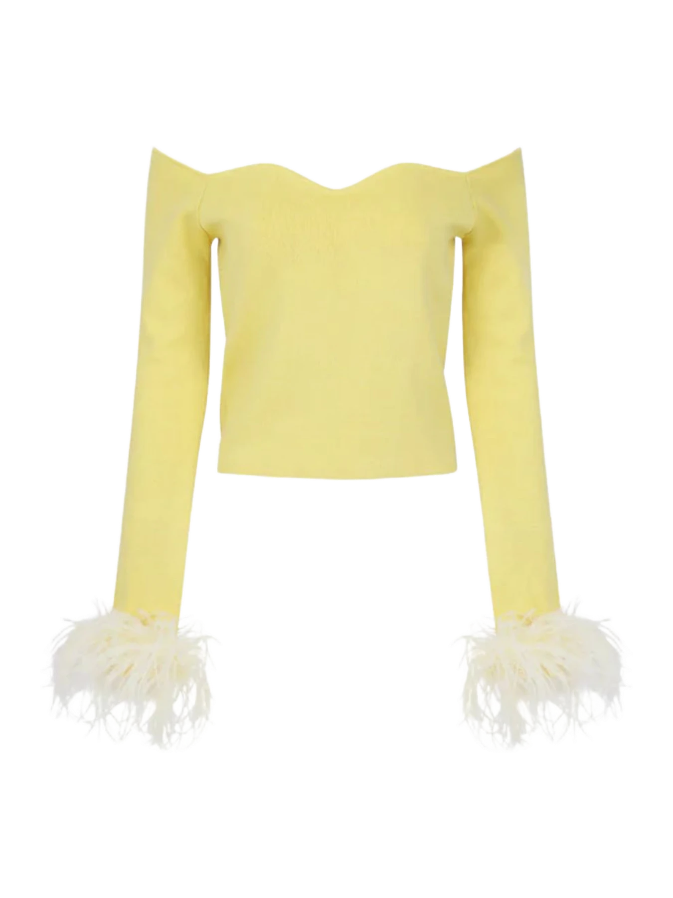ANDREEVA Butter Yellow Vanilla Knit Top With Detachable Feathers Cuffs