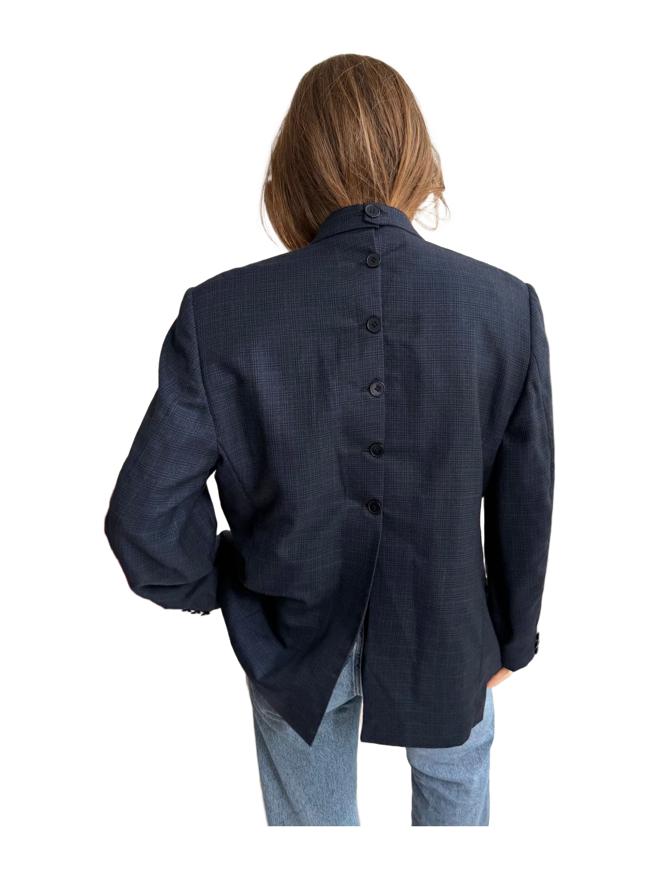 Havre Studio Button Back Blazer In Blue Checkered