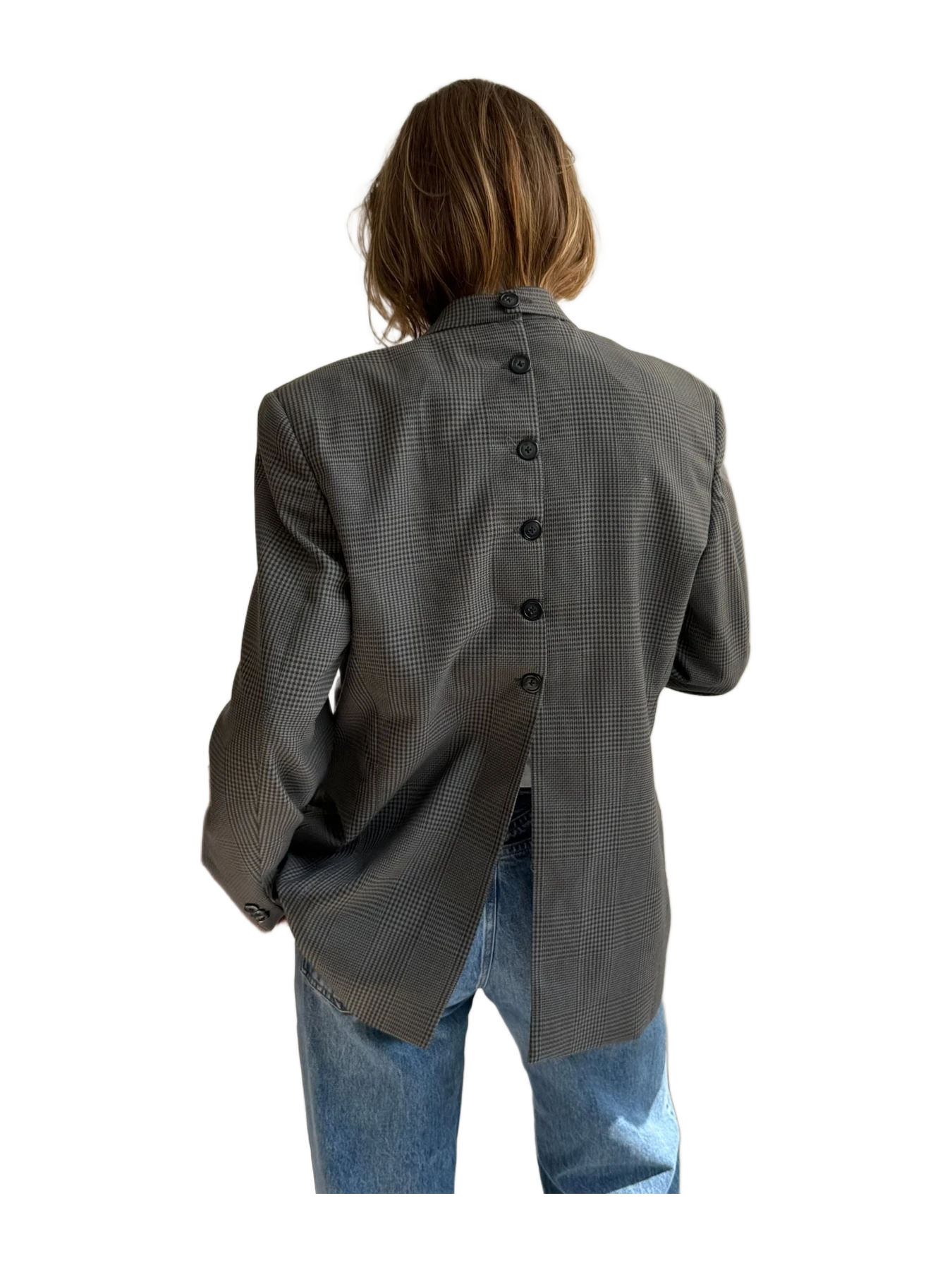 Havre Studio Button Back Blazer In Grey Plaid