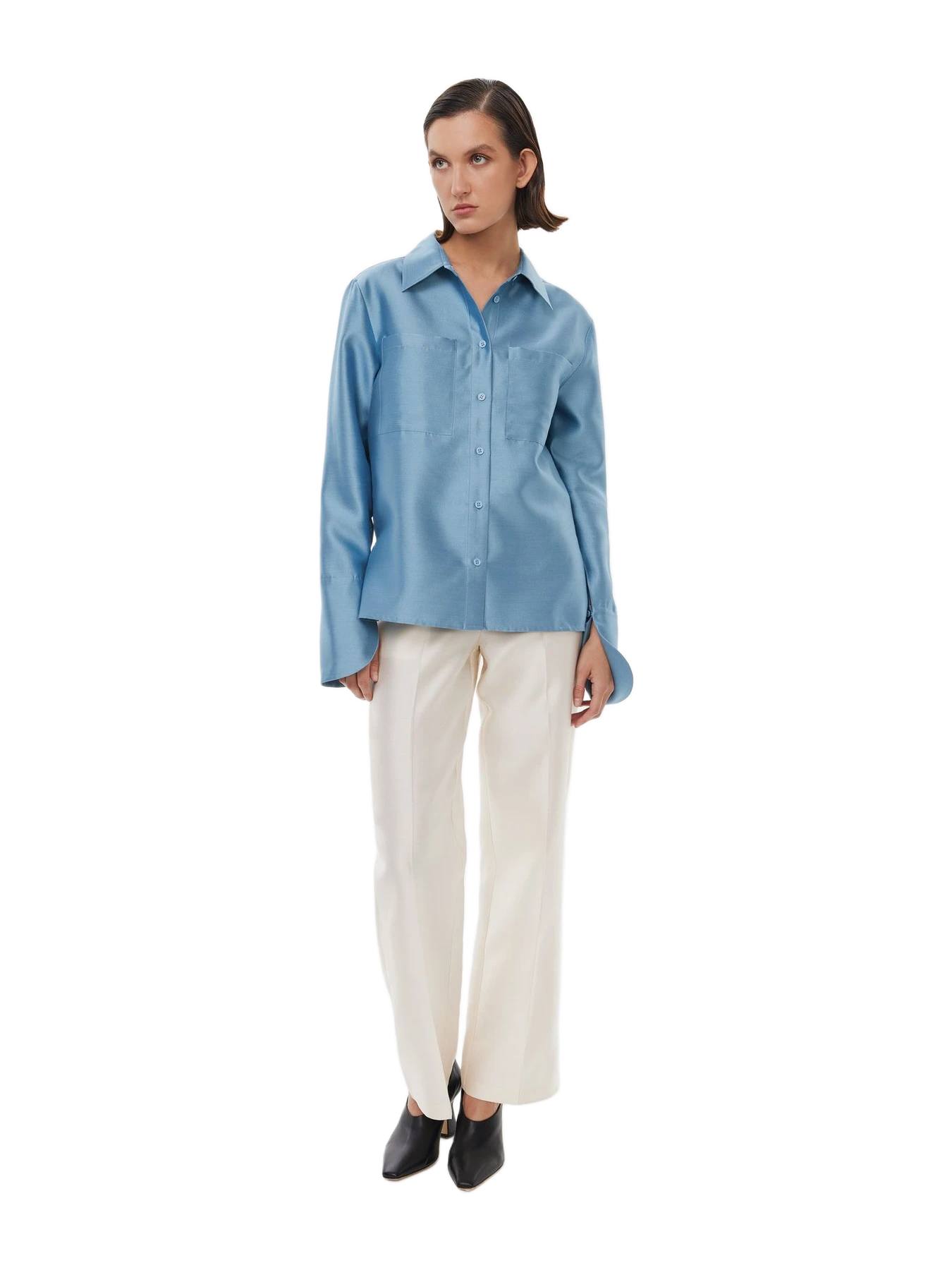 Alas Silk Calla Shirt In Steel Blue