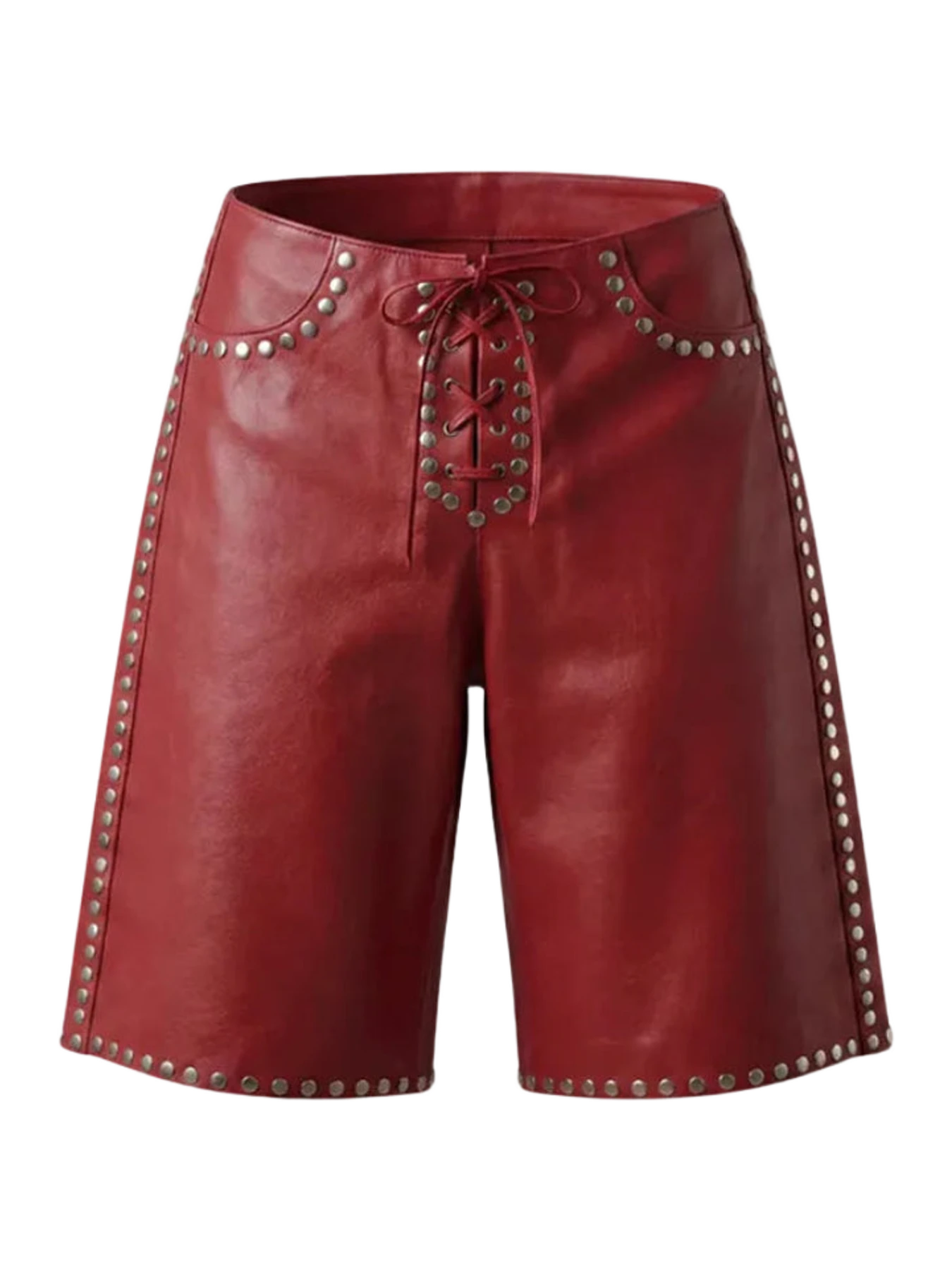 Double A Callie Leather Studded Shorts In Red