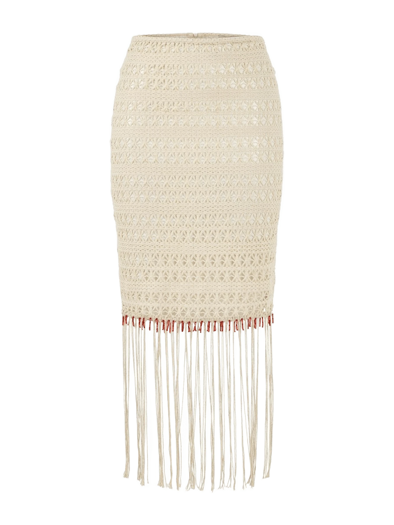 Anim CAPRI - Cotton Crochet Skirt With Fringes And Beads