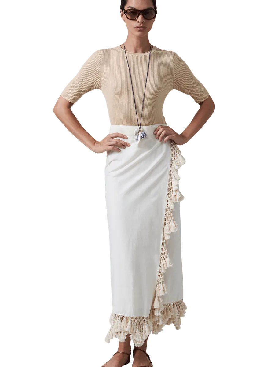 Chan Luu Capri Crocheted Wrap Skirt Natural