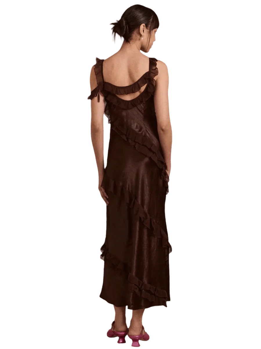 Damson Madder Carmen Midi Ruffle Dress with Sheer Top