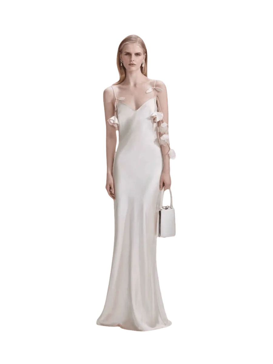 Self-Portrait Champagne Flower Satin Maxi Dress