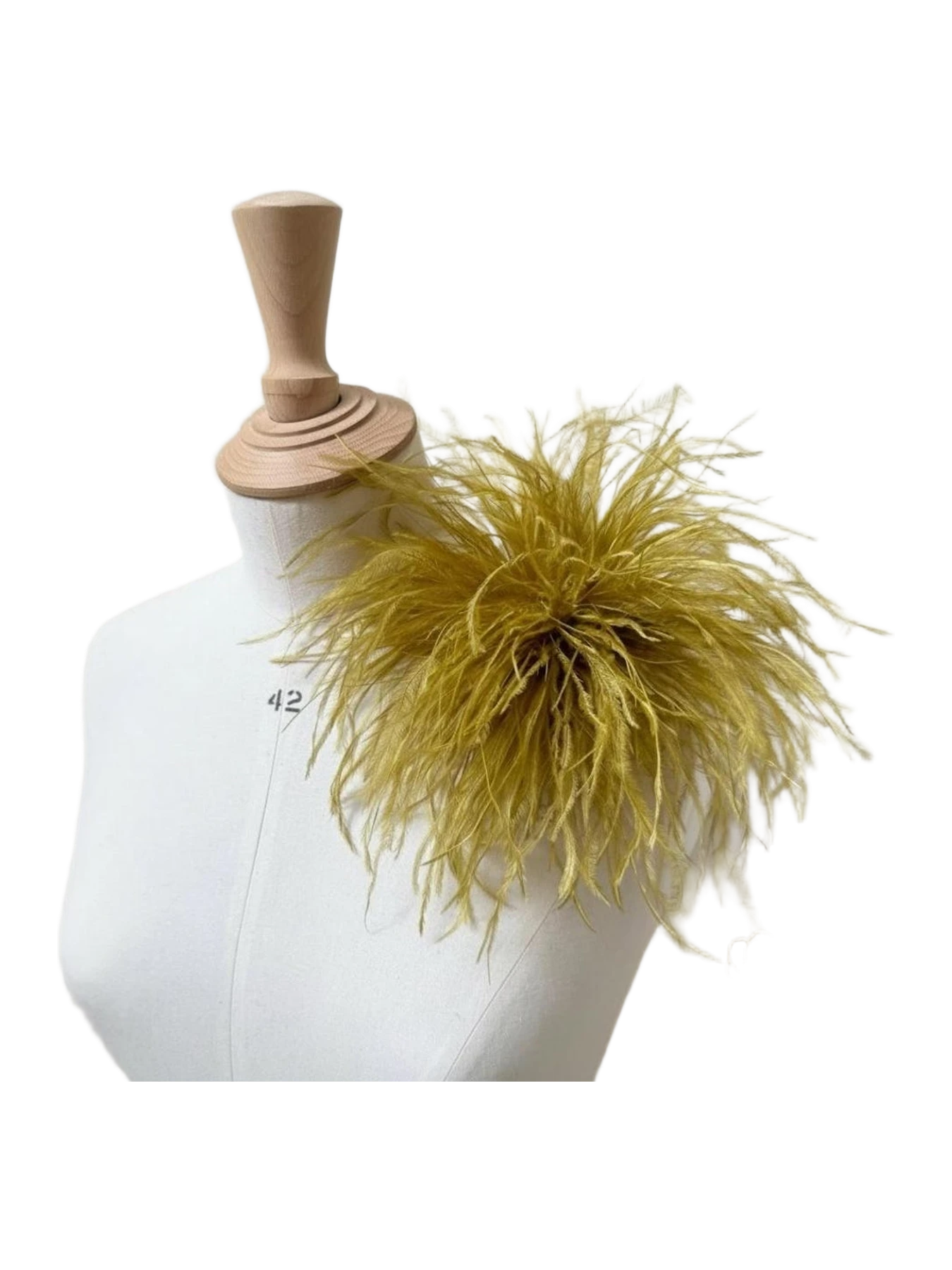 EvieRoseMade Chartreuse Ostrich Feather Brooch Pin, Gold Corsage Accessory Boutonnière For Weddings