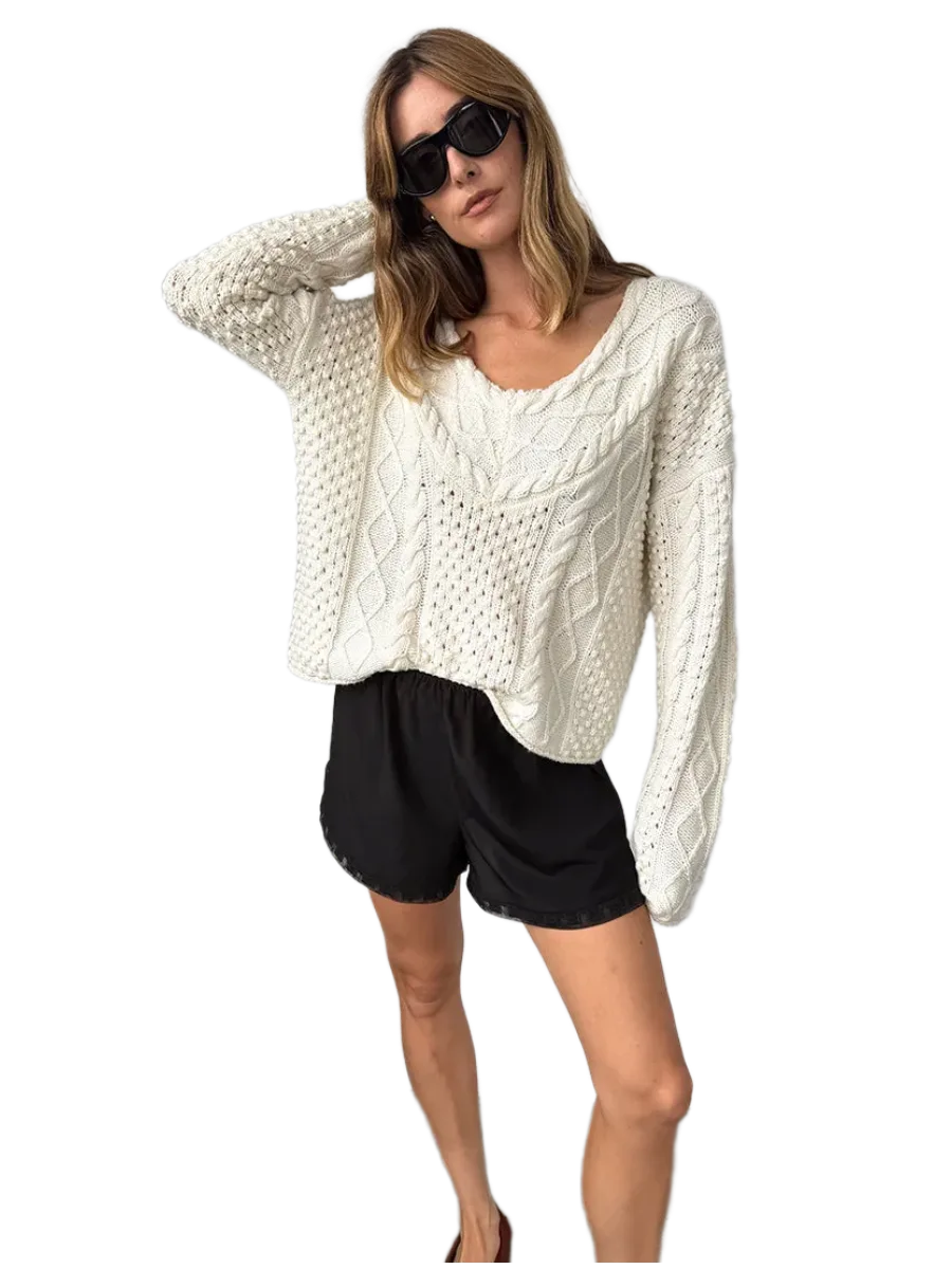 Ciao Lucia Chrissie Ivory Cable Knit Sweater