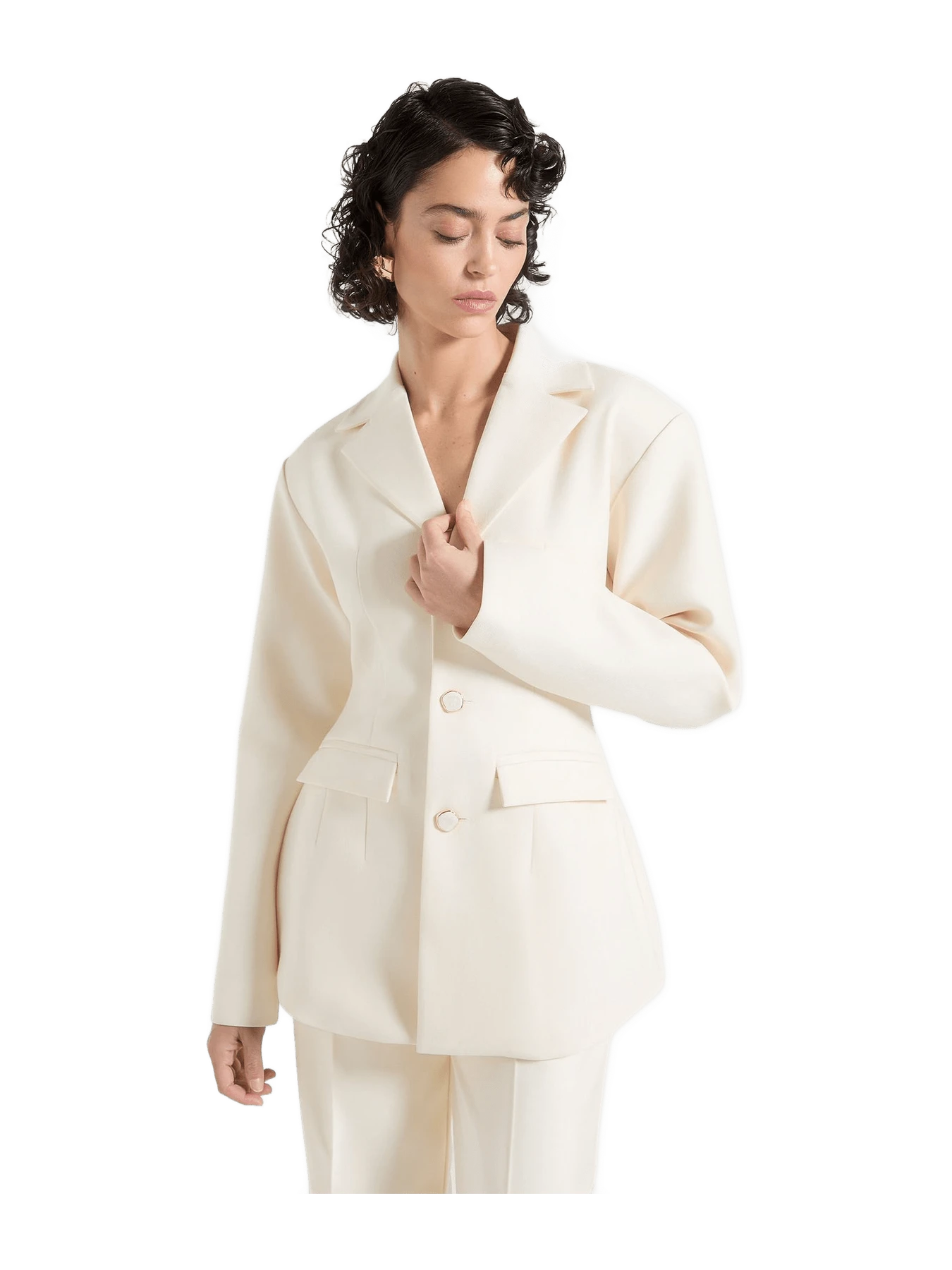 Manière de Voir Claire - Wide Shoulder Cinch Waist Blazer - Cream