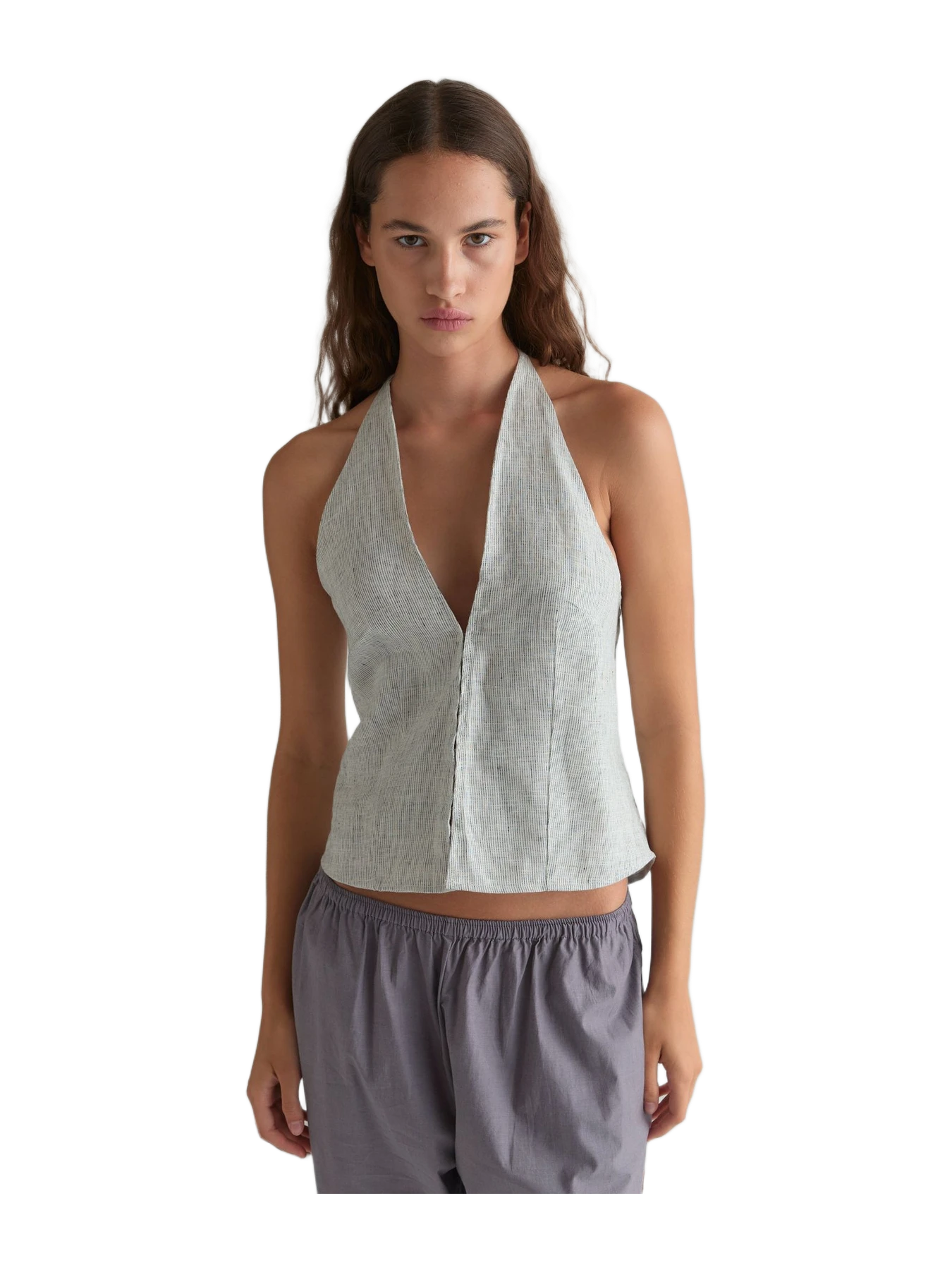 Deiji Studios Close Halter Top Fine Stripe