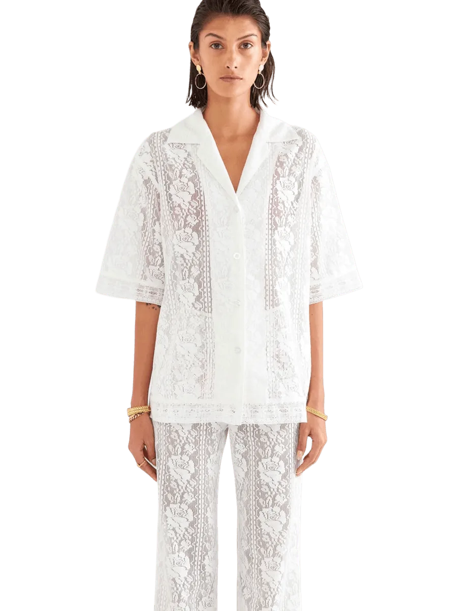 Venroy Cotton Lace Shirt - Off White