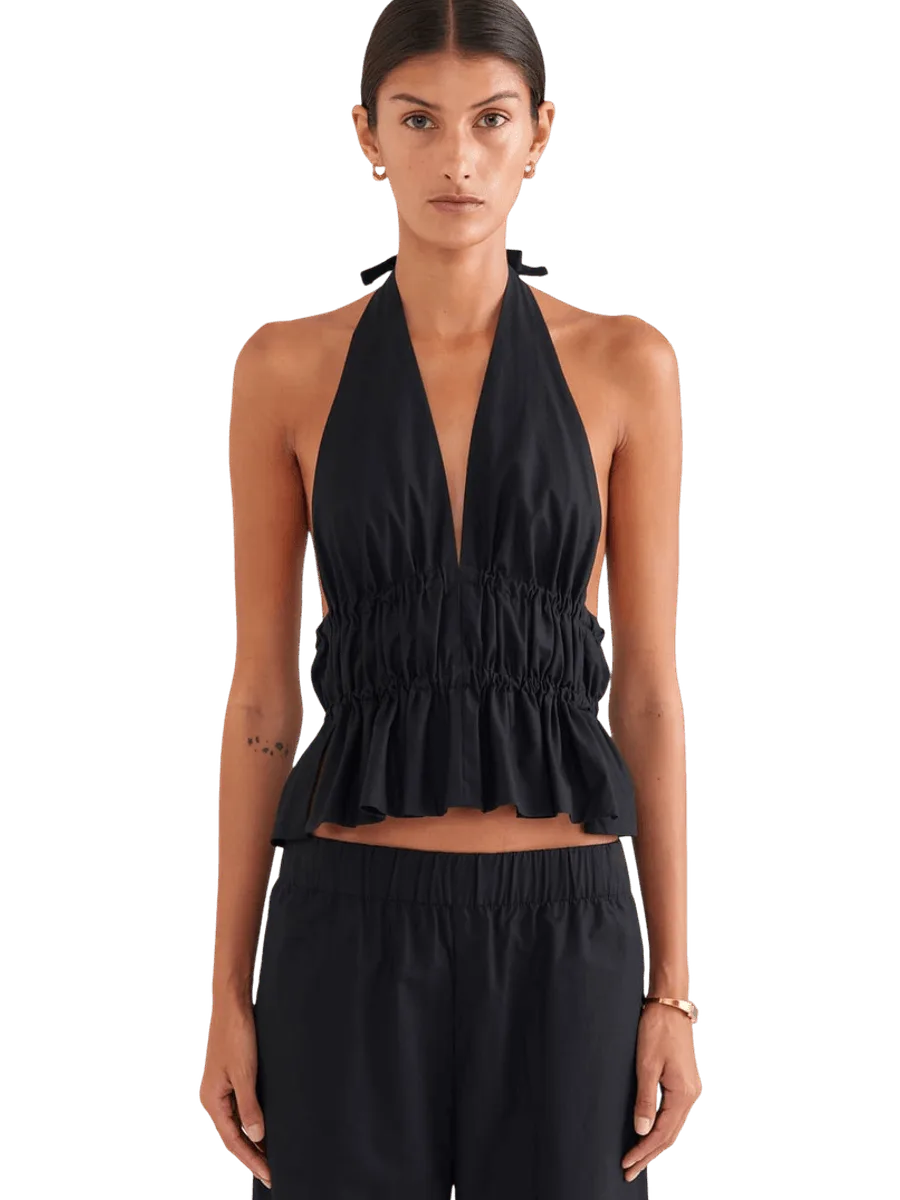 Venroy Cotton Poplin Halter Top - Black