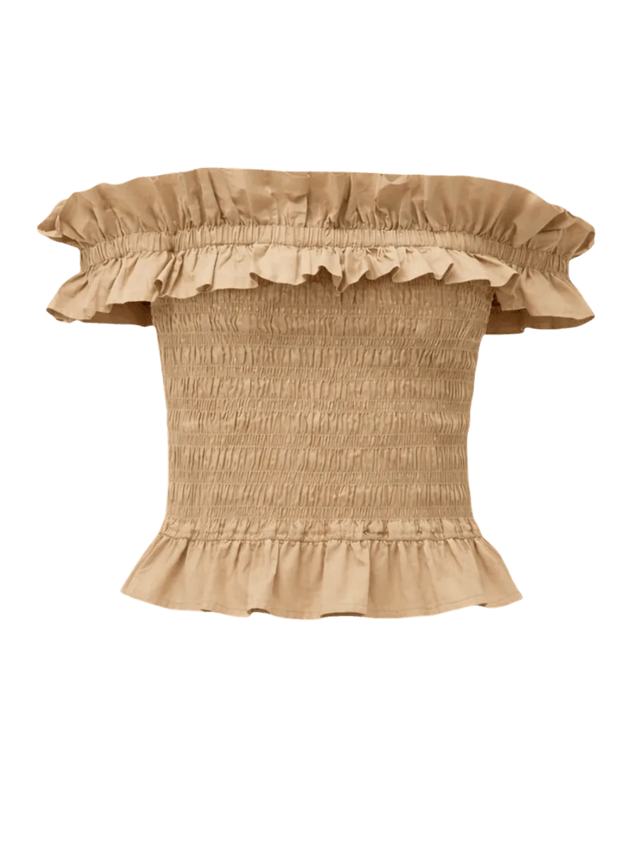 GANNI Cotton Poplin Off-Shoulder Smock Top