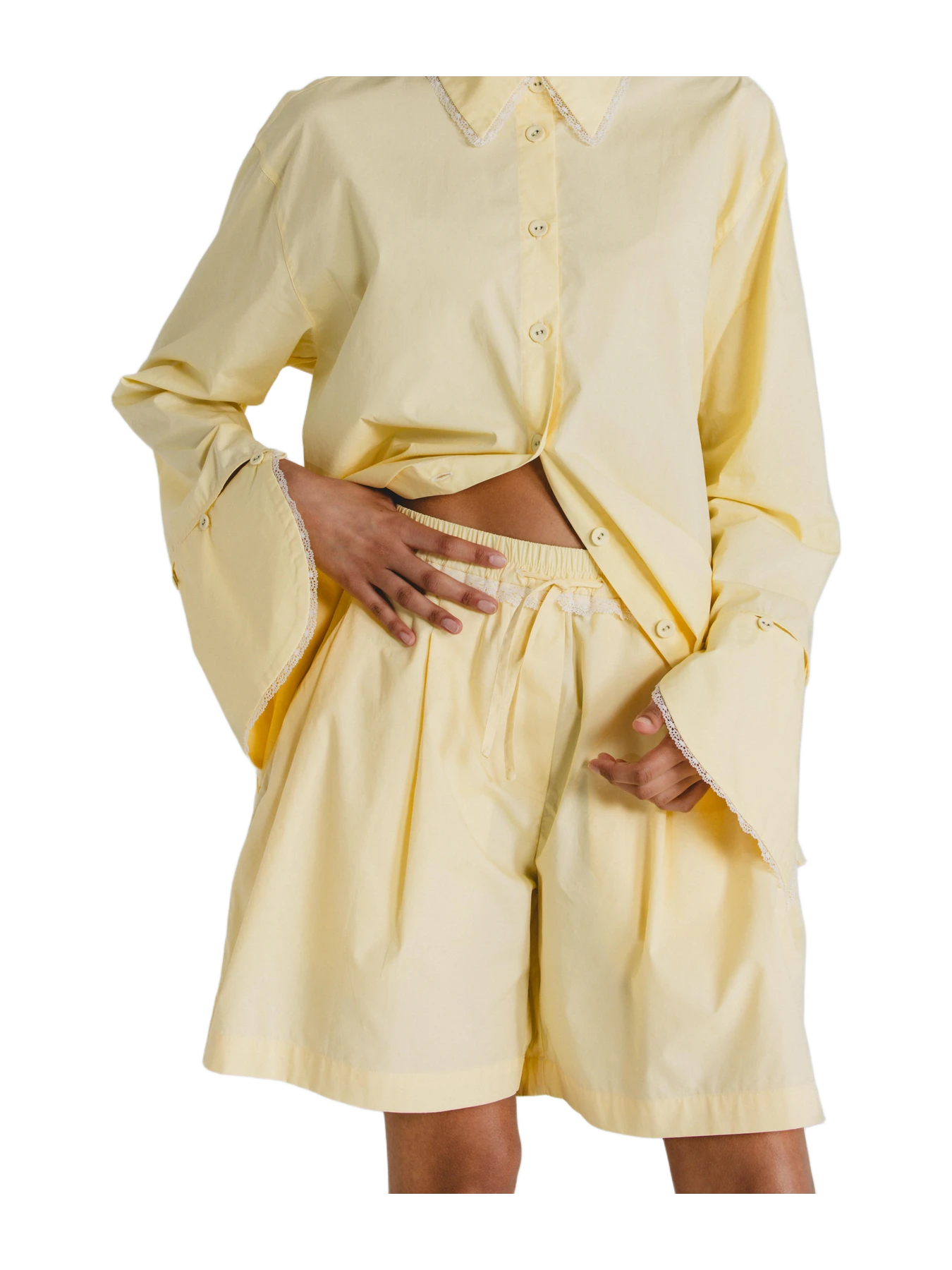 Alas Silk Cotton Poplin Shorts In Butter Yellow