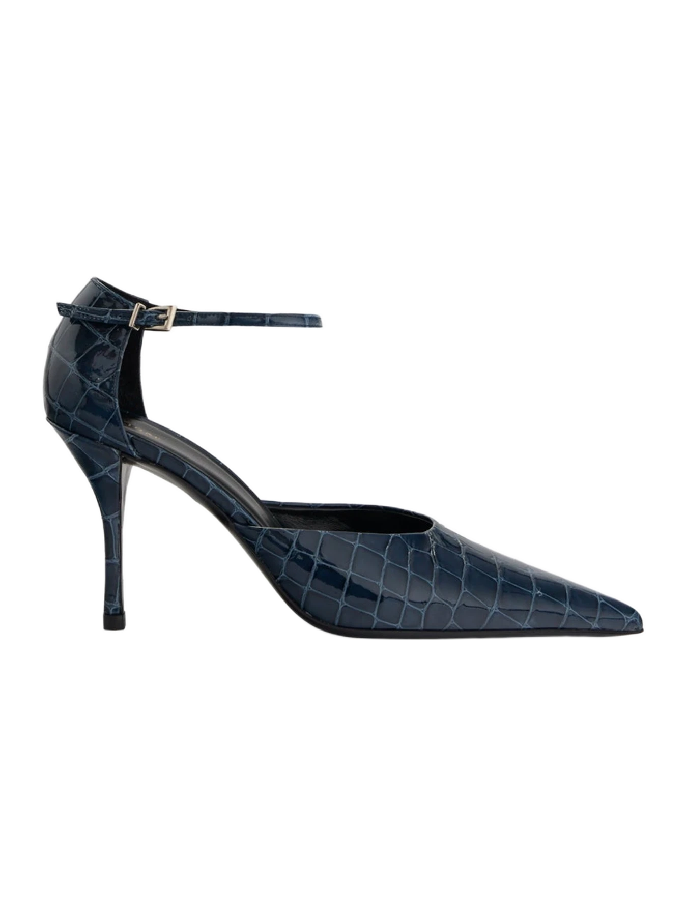 Jude the Brand Court Pump in Ink Croc Embossed Leather