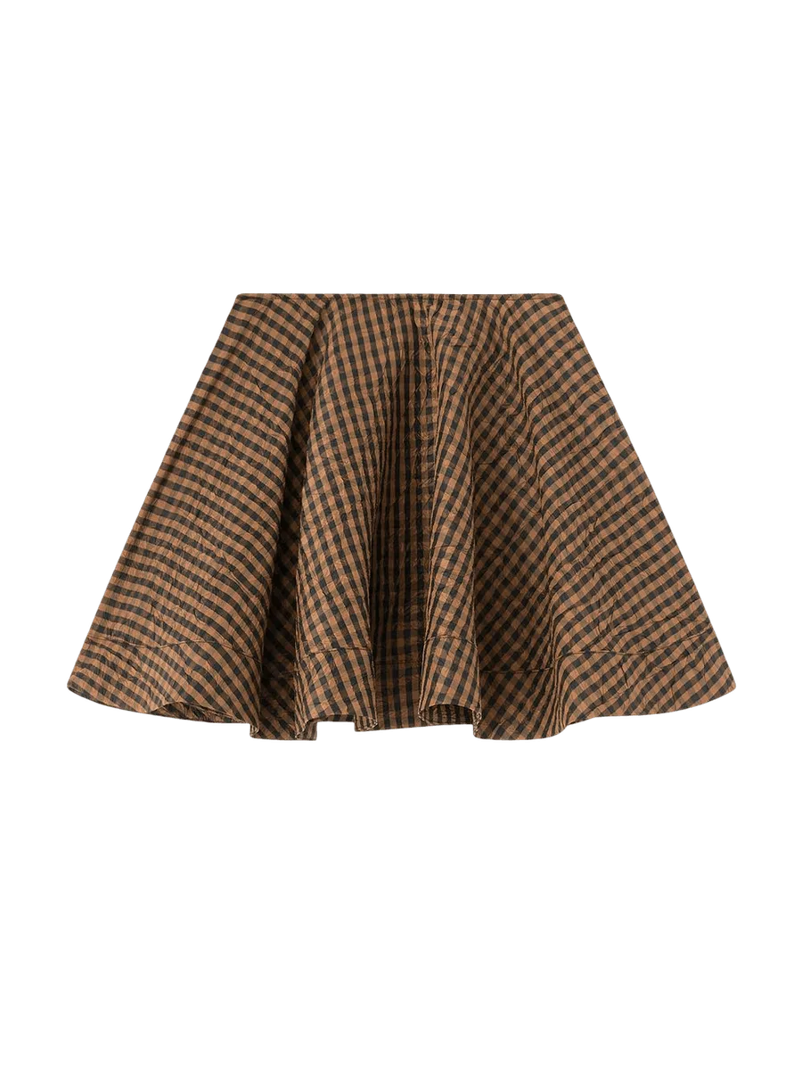 GANNI Crinkled Check Mini Circle Skirt