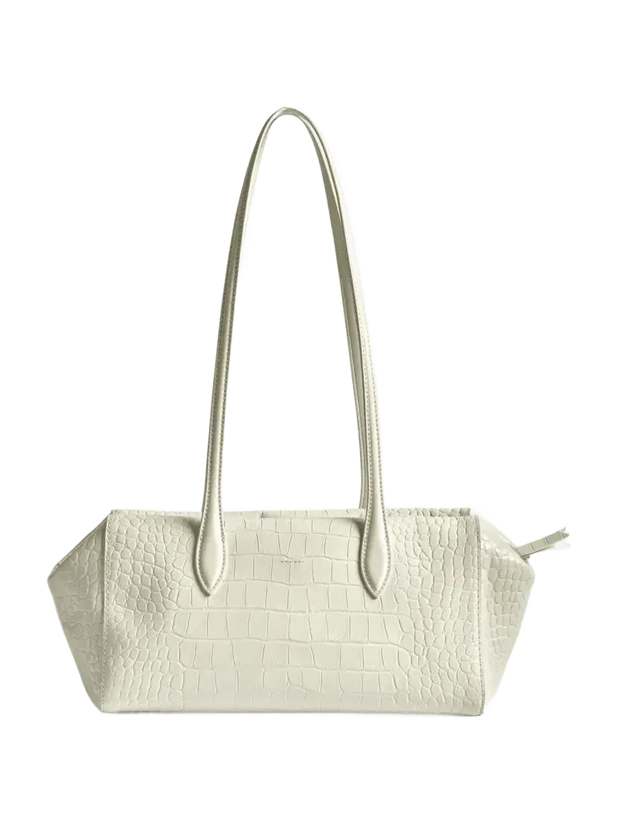 Source Unknown Croc-Embossed Leather Tote Bag, White