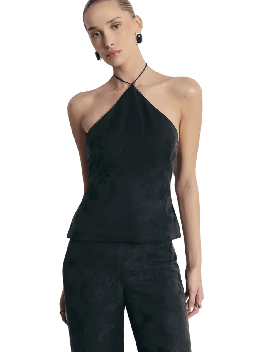 Because of Alice Cupro Jacquard Tailored Halterneck Top