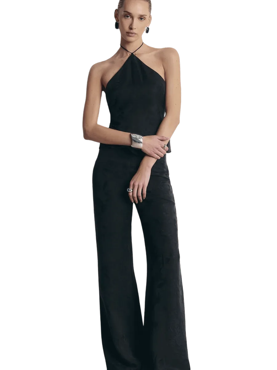 Because of Alice Cupro Jacquard Tailored Wide Leg Trousers