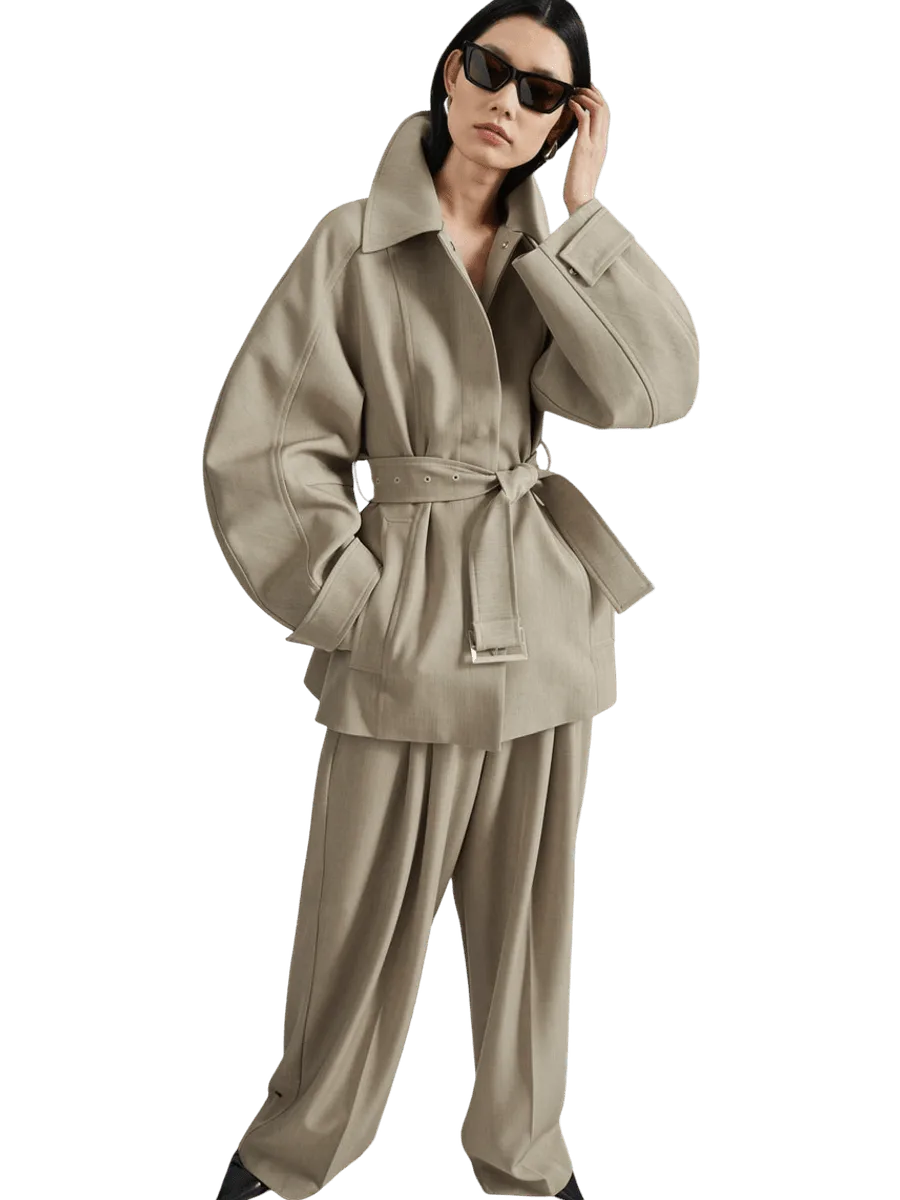 The Frankie Shop Curve Sleeve Belted Jacket