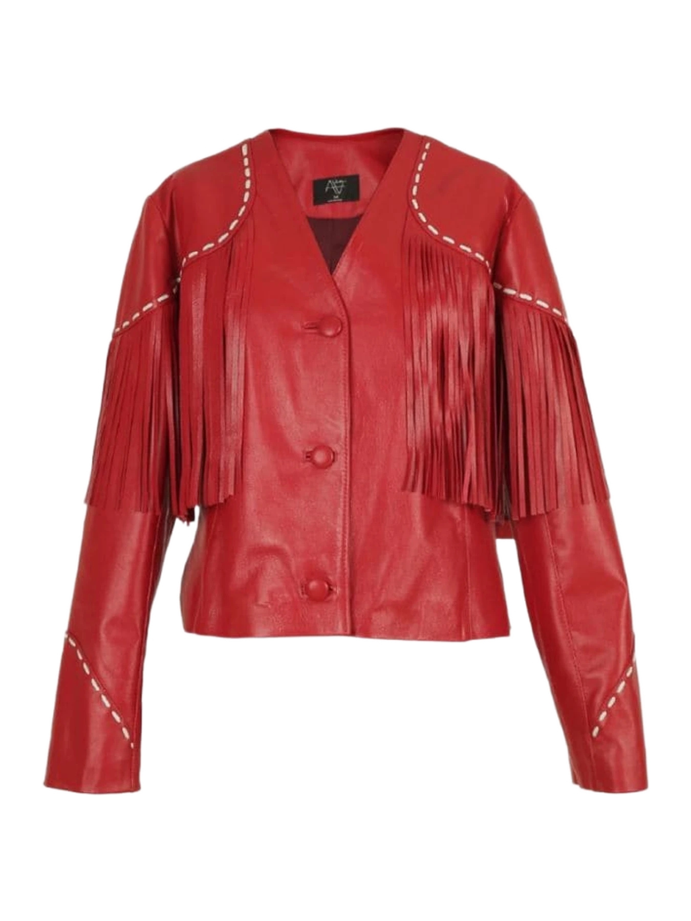 Double A Dalida Red Fringed Leather Jacket